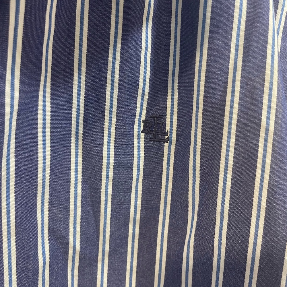Lauren Ralph Lauren Women’s Navy and White Cotton Striped Shirt sz XL - Picture 3 of 8